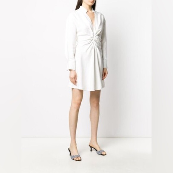 Sandro White Gabardine Celia Ruched Shirt Dress S - Picture 1 of 8